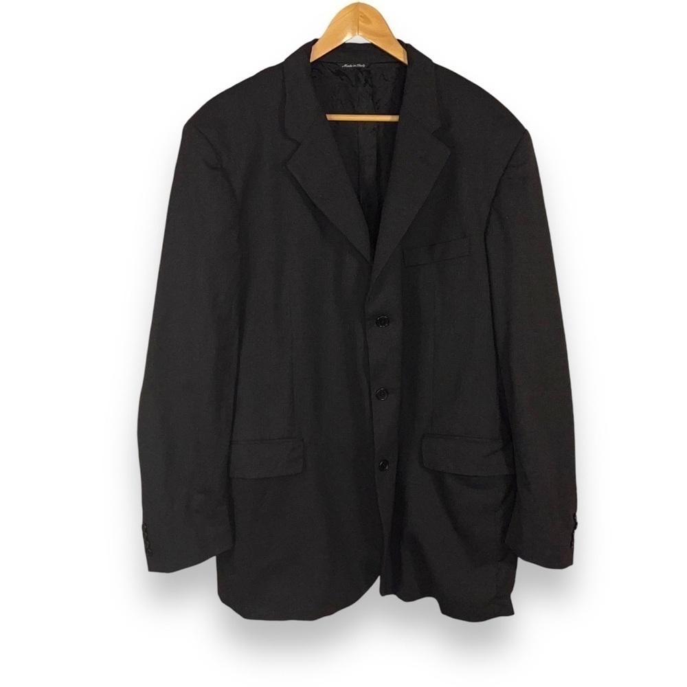 VINTAGE SAKS FIFTH AVENUE BLACK BLAZER 48L CHEST WOOL CLASSIC THREE BUTTON